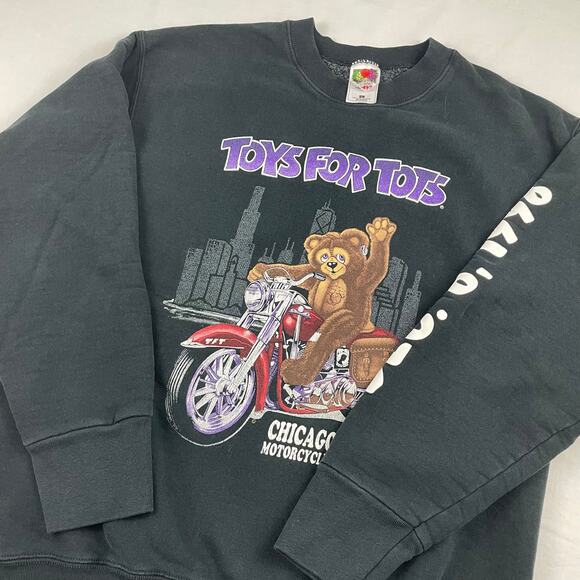 VTG 90s Motorcycle Toys for Tots Chicago Biker Sweatshirt size L Black - Picture 1 of 8